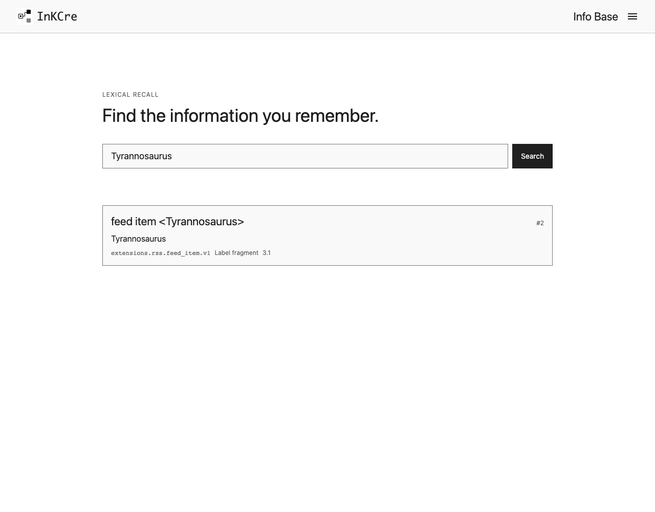 Lexical search in Info Base returning a collected RSS item