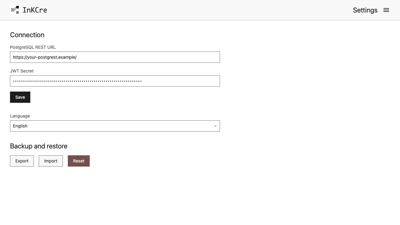 Client-web Settings showing connection and local preferences